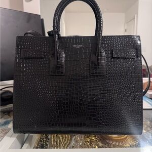 Saint Laurent Black Embossed Leather Briefcase